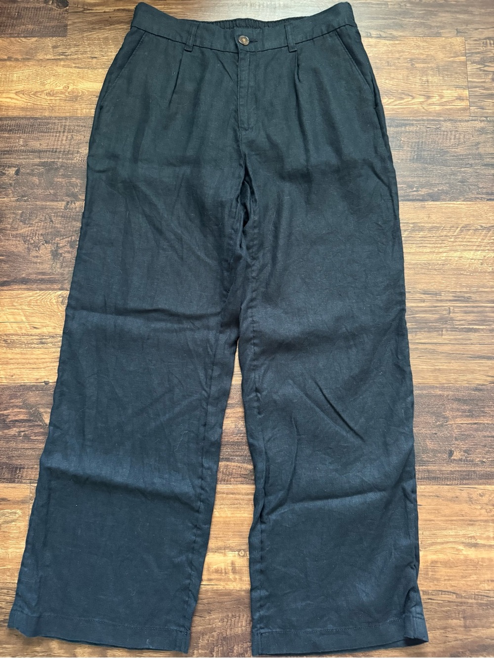Lands’ End Women’s 100% Linen Black High Rise Wide-Leg Dress Pants